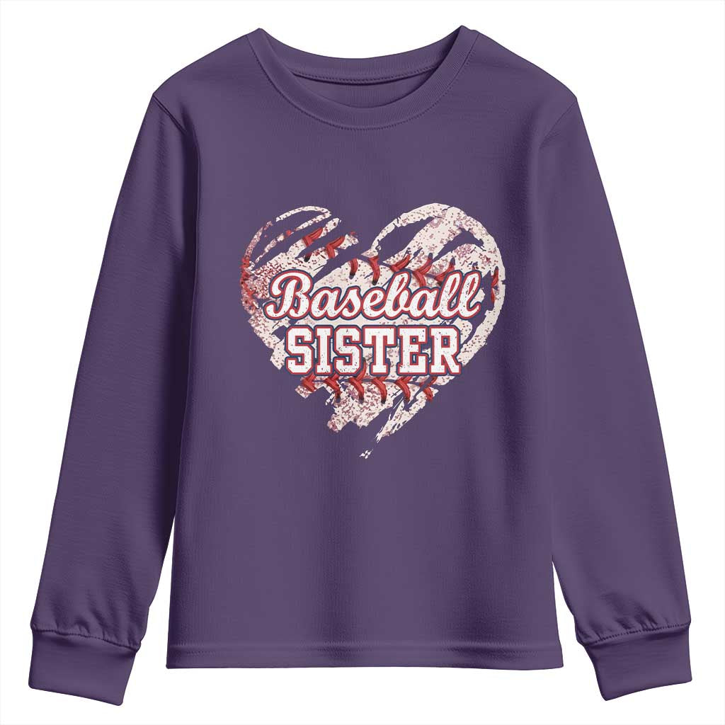 Baseball Sister Youth Sweatshirt Vintage Baseball Heart Game Day TS11 Purple Print Your Wear
