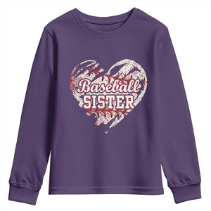 Baseball Sister Youth Sweatshirt Vintage Baseball Heart Game Day TS11 Purple Print Your Wear