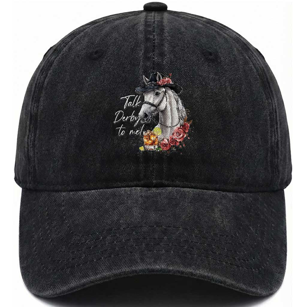Funny Horse Lover Talk Derby To Me Washed Cotton Baseball Cap TS11 Print Your Wear