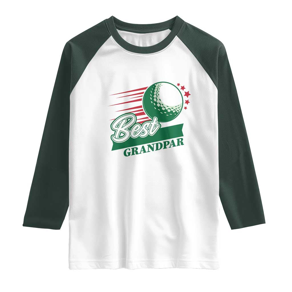 Golfing Dad Raglan Shirt Best Grandpar Golf Ball Father's Day TS11 White Dark Forest Green Print Your Wear