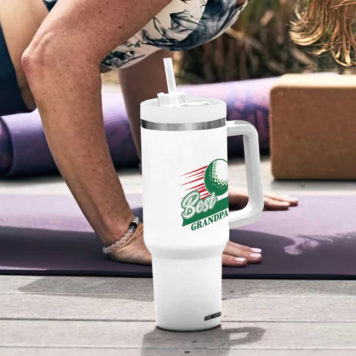 Golfing Dad Tumbler With Handle Best Grandpar Golf Ball Father's Day TS11 Print Your Wear