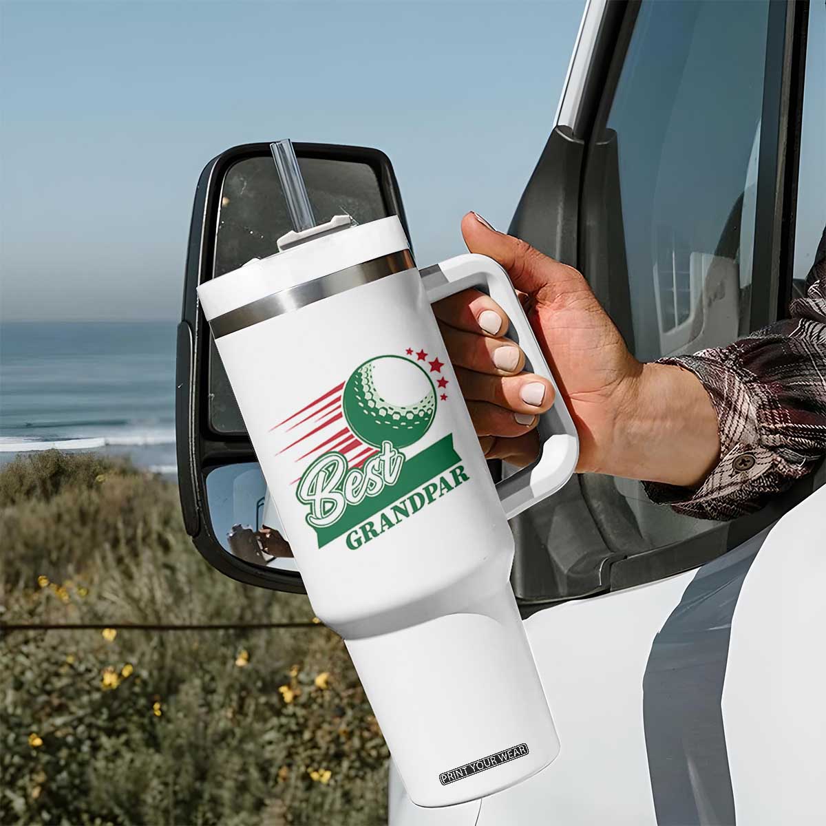 Golfing Dad Tumbler With Handle Best Grandpar Golf Ball Father's Day TS11 Print Your Wear