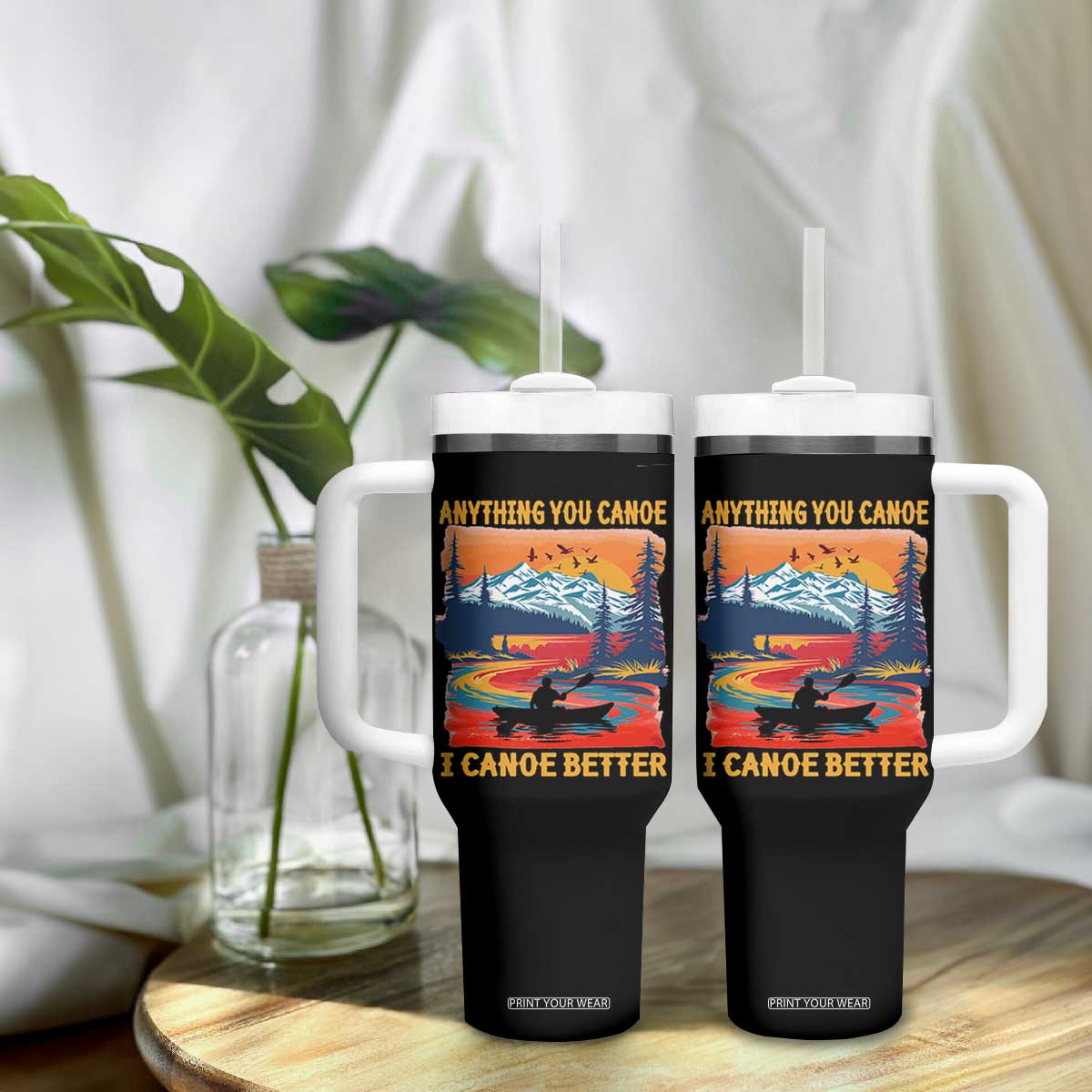Funny Canoeing Tumbler With Handle Anything You Canoe I Canoe Better Retro Mountain River TS11 Print Your Wear