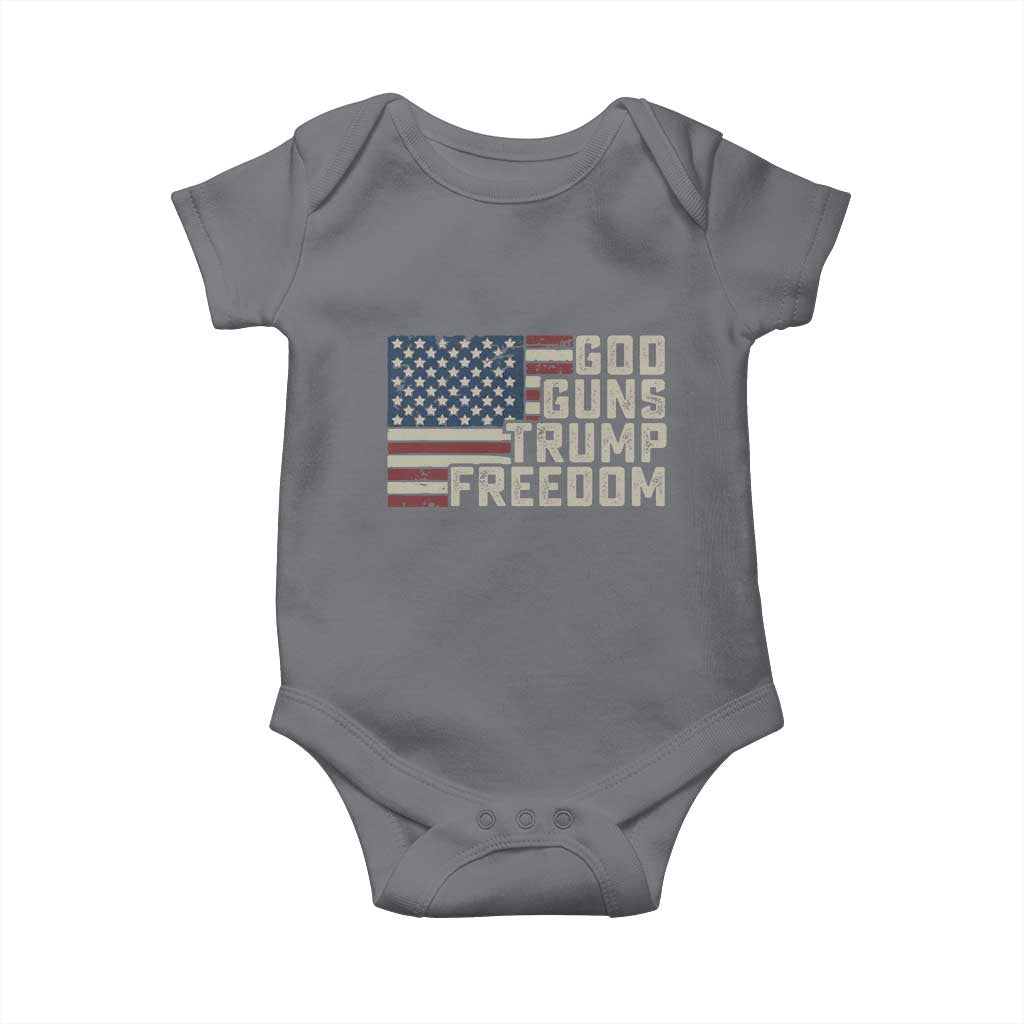 Funny God Guns Trump Freedom Baby Onesie American Flag Christian Pro Gun TS11 Charcoal Print Your Wear