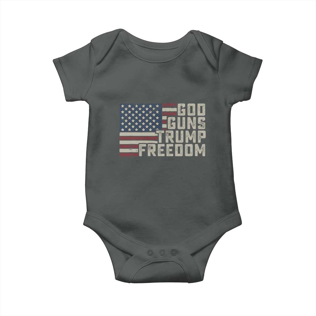 Funny God Guns Trump Freedom Baby Onesie American Flag Christian Pro Gun TS11 Dark Heather Print Your Wear