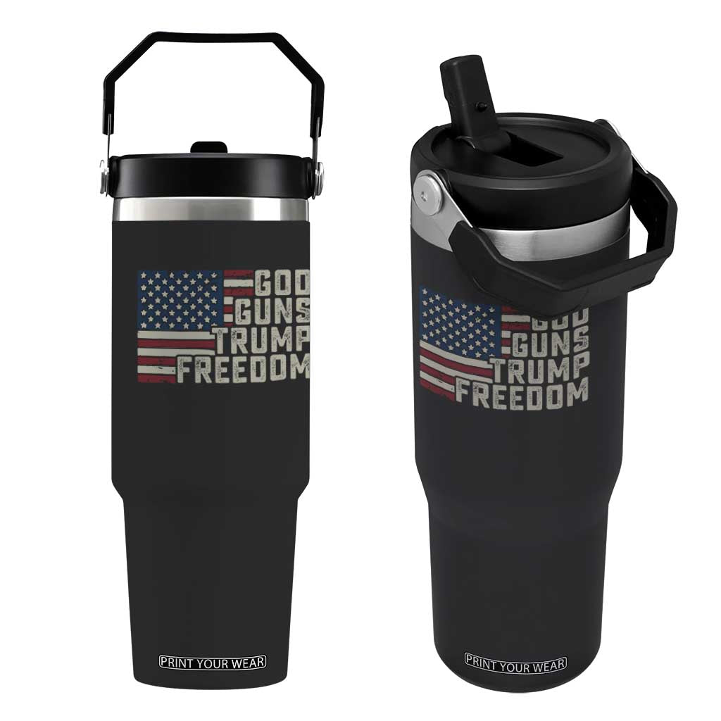 Funny God Guns Trump Freedom Flip Straw Tumbler American Flag Christian Pro Gun TS11 One Size: 30 oz Black Print Your Wear
