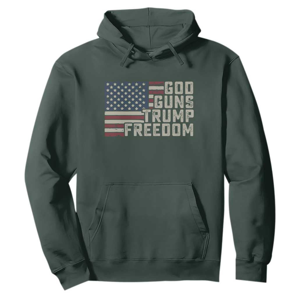 Funny God Guns Trump Freedom Hoodie American Flag Christian Pro Gun TS11 Dark Forest Green Print Your Wear