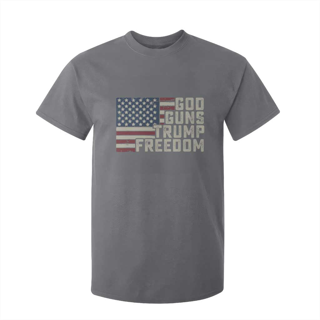 Funny God Guns Trump Freedom T Shirt For Kid American Flag Christian Pro Gun TS11 Charcoal Print Your Wear