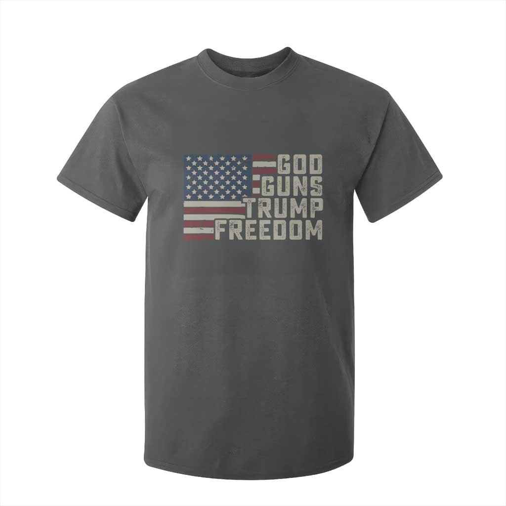 Funny God Guns Trump Freedom T Shirt For Kid American Flag Christian Pro Gun TS11 Dark Heather Print Your Wear