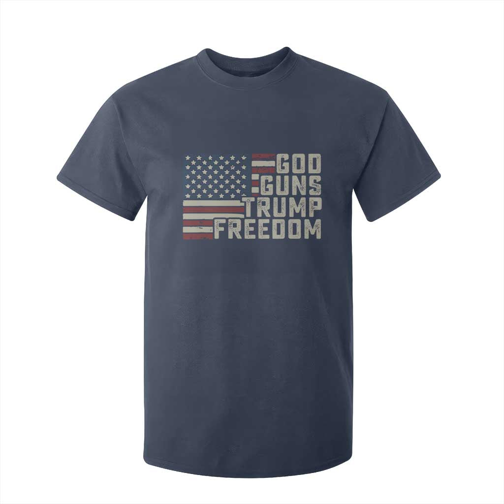 Funny God Guns Trump Freedom T Shirt For Kid American Flag Christian Pro Gun TS11 Navy Print Your Wear