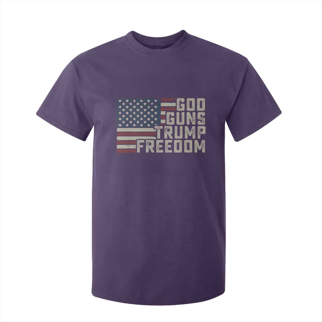 Funny God Guns Trump Freedom T Shirt For Kid American Flag Christian Pro Gun TS11 Purple Print Your Wear