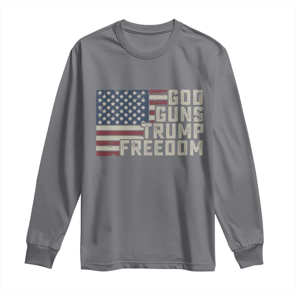 Funny God Guns Trump Freedom Long Sleeve Shirt American Flag Christian Pro Gun TS11 Charcoal Print Your Wear