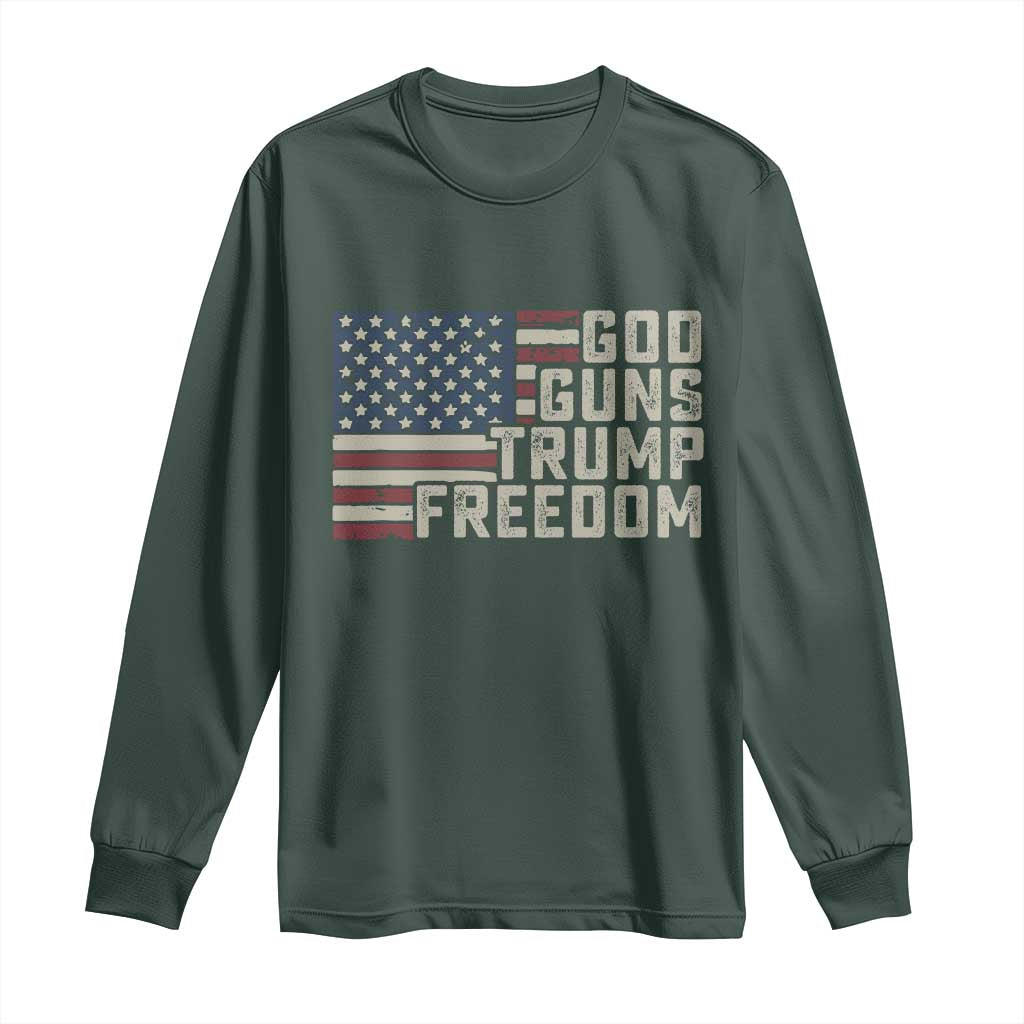 Funny God Guns Trump Freedom Long Sleeve Shirt American Flag Christian Pro Gun TS11 Dark Forest Green Print Your Wear