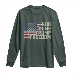 Funny God Guns Trump Freedom Long Sleeve Shirt American Flag Christian Pro Gun TS11 Dark Forest Green Print Your Wear