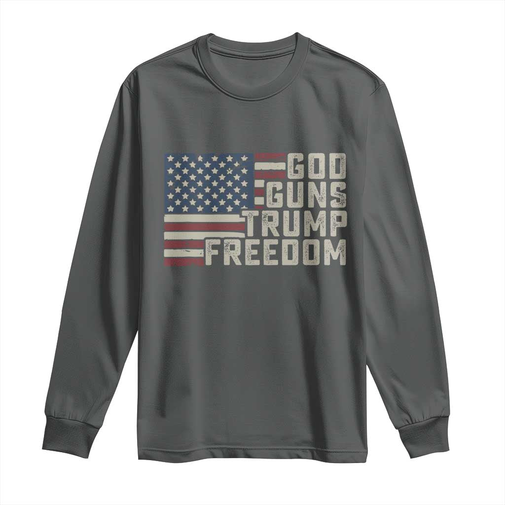 Funny God Guns Trump Freedom Long Sleeve Shirt American Flag Christian Pro Gun TS11 Dark Heather Print Your Wear