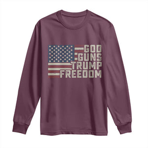 Funny God Guns Trump Freedom Long Sleeve Shirt American Flag Christian Pro Gun TS11 Maroon Print Your Wear