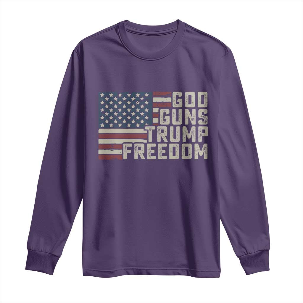 Funny God Guns Trump Freedom Long Sleeve Shirt American Flag Christian Pro Gun TS11 Purple Print Your Wear