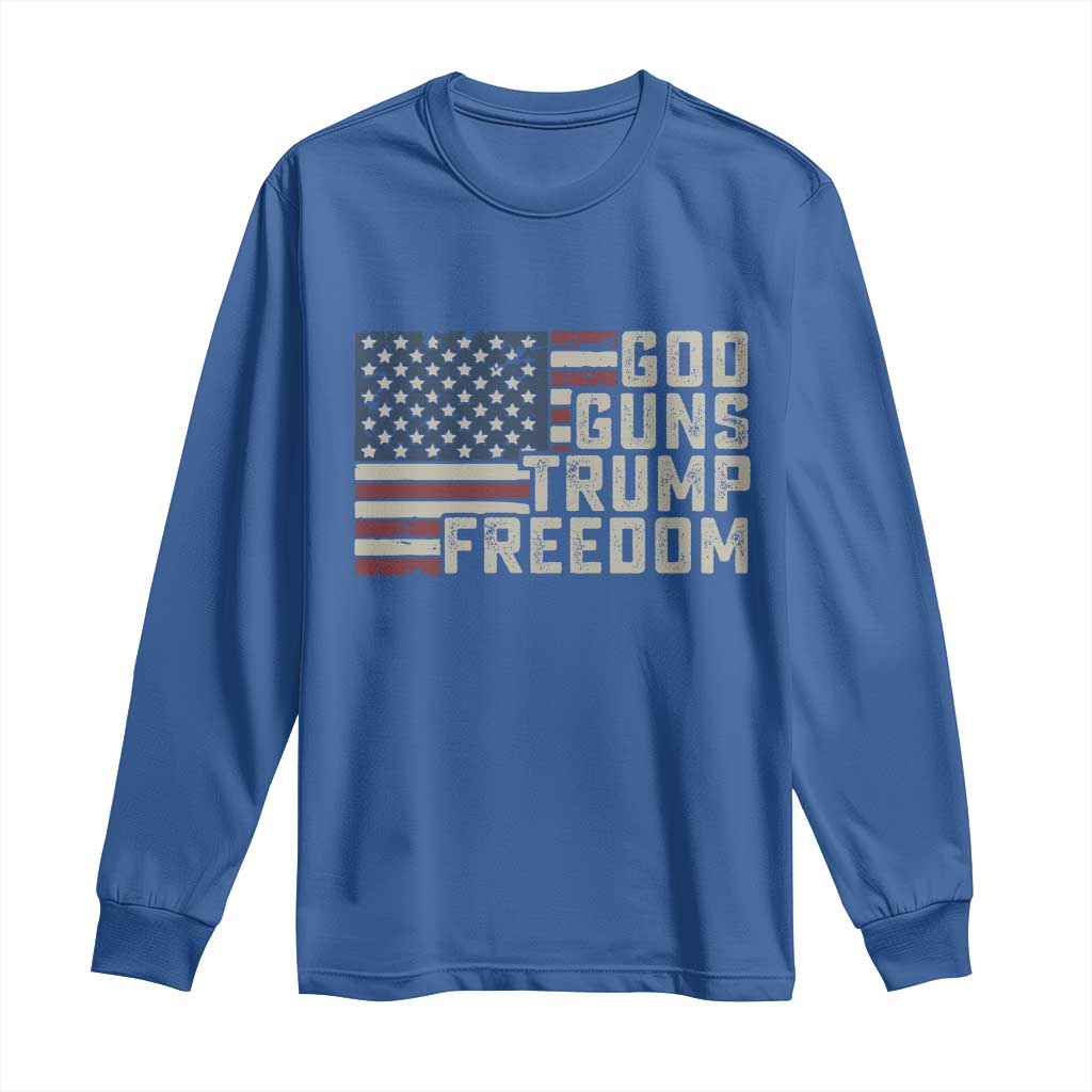 Funny God Guns Trump Freedom Long Sleeve Shirt American Flag Christian Pro Gun TS11 Royal Blue Print Your Wear