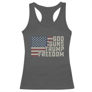 Funny God Guns Trump Freedom Racerback Tank Top American Flag Christian Pro Gun TS11 Dark Heather Print Your Wear