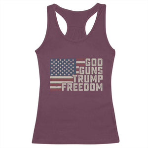 Funny God Guns Trump Freedom Racerback Tank Top American Flag Christian Pro Gun TS11 Maroon Print Your Wear