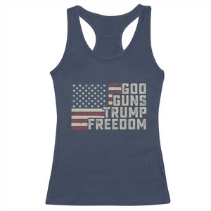 Funny God Guns Trump Freedom Racerback Tank Top American Flag Christian Pro Gun TS11 Navy Print Your Wear