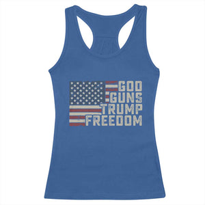 Funny God Guns Trump Freedom Racerback Tank Top American Flag Christian Pro Gun TS11 Royal Blue Print Your Wear