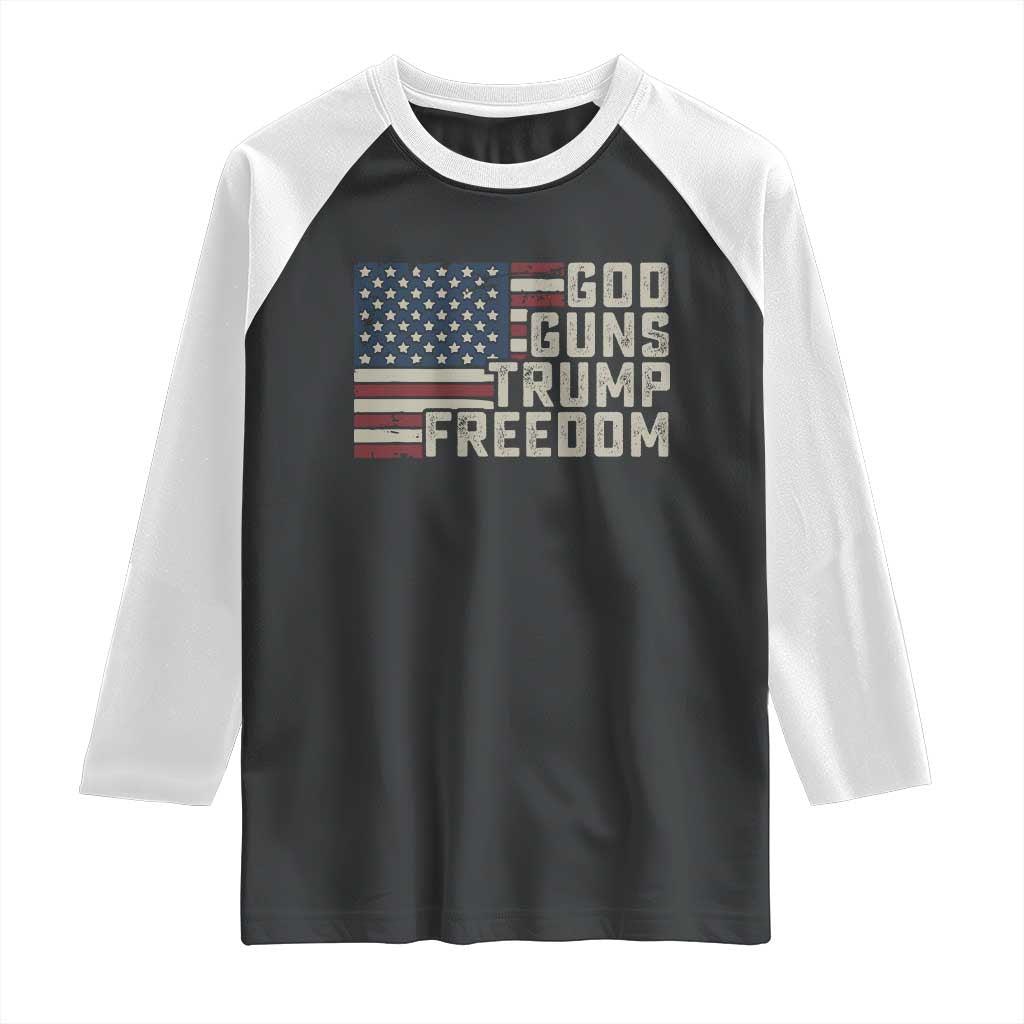 Funny God Guns Trump Freedom Raglan Shirt American Flag Christian Pro Gun TS11 Black White Print Your Wear