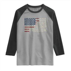 Funny God Guns Trump Freedom Raglan Shirt American Flag Christian Pro Gun TS11 Sport Gray Black Print Your Wear