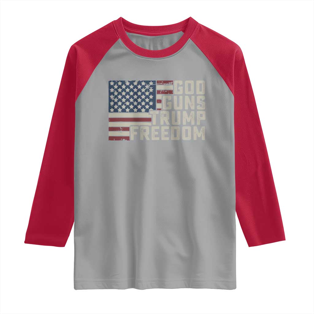 Funny God Guns Trump Freedom Raglan Shirt American Flag Christian Pro Gun TS11 Sport Gray Red Print Your Wear