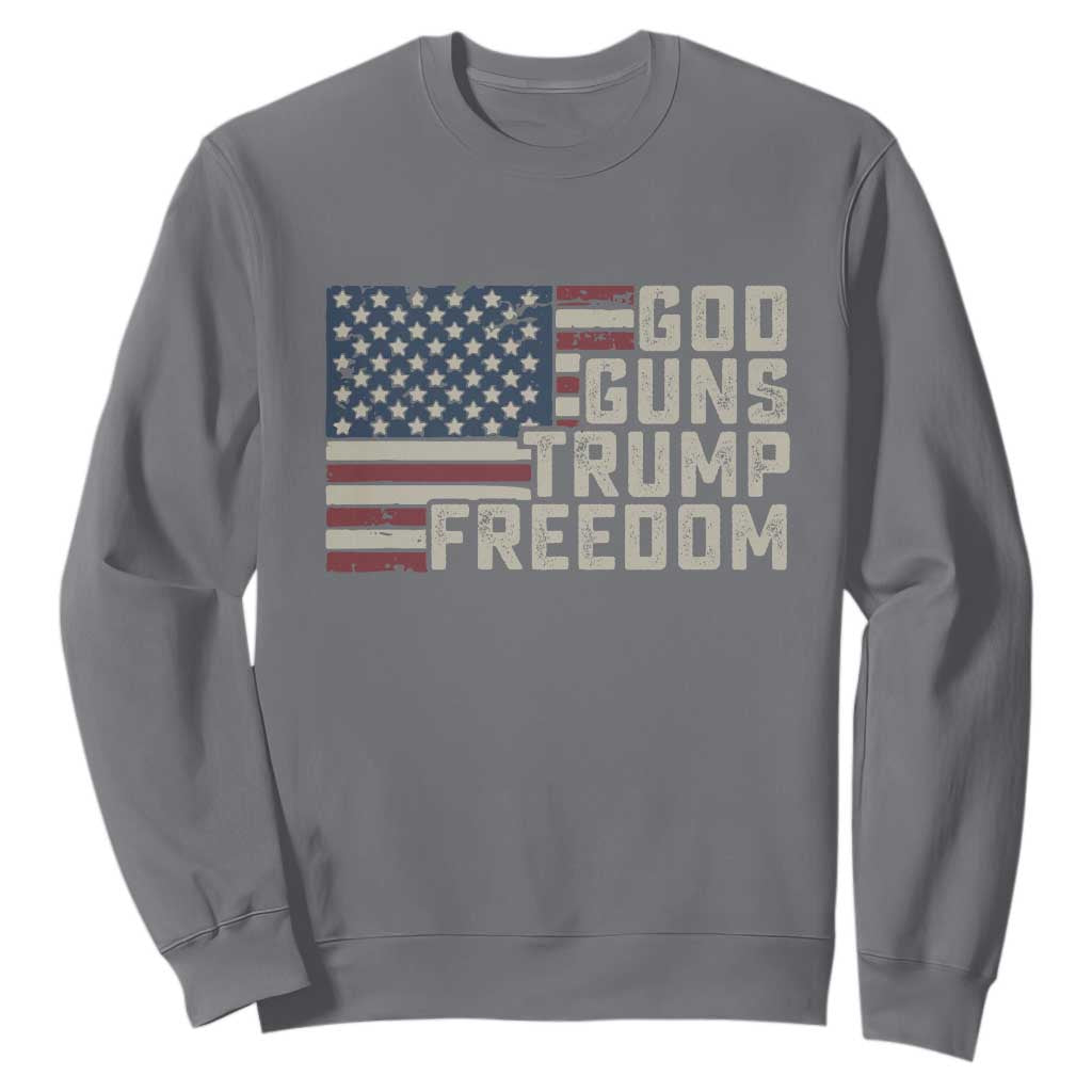 Funny God Guns Trump Freedom Sweatshirt American Flag Christian Pro Gun TS11 Charcoal Print Your Wear