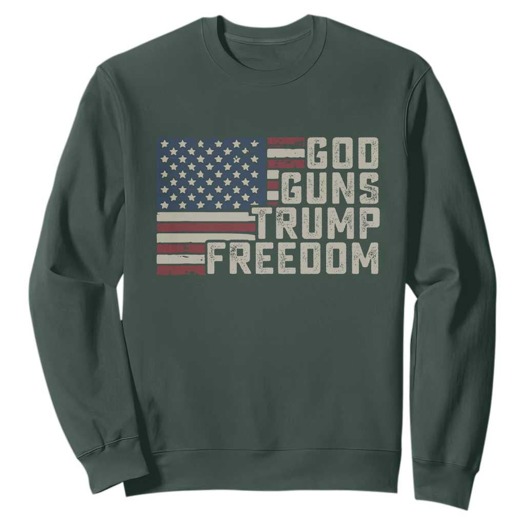 Funny God Guns Trump Freedom Sweatshirt American Flag Christian Pro Gun TS11 Dark Forest Green Print Your Wear