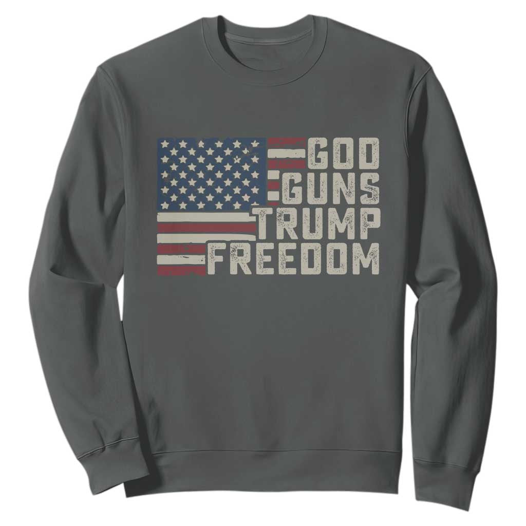 Funny God Guns Trump Freedom Sweatshirt American Flag Christian Pro Gun TS11 Dark Heather Print Your Wear