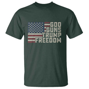 Funny God Guns Trump Freedom T Shirt American Flag Christian Pro Gun TS11 Dark Forest Green Print Your Wear