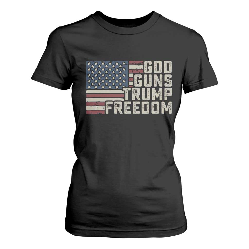 Funny God Guns Trump Freedom T Shirt For Women American Flag Christian Pro Gun TS11 Black Print Your Wear