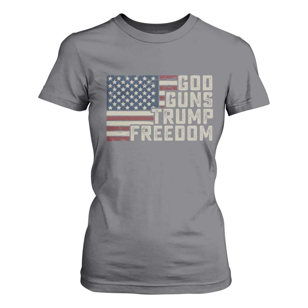 Funny God Guns Trump Freedom T Shirt For Women American Flag Christian Pro Gun TS11 Charcoal Print Your Wear