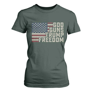 Funny God Guns Trump Freedom T Shirt For Women American Flag Christian Pro Gun TS11 Dark Forest Green Print Your Wear