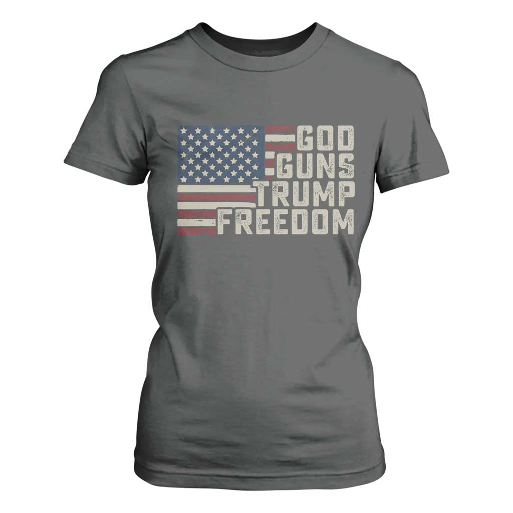 Funny God Guns Trump Freedom T Shirt For Women American Flag Christian Pro Gun TS11 Dark Heather Print Your Wear