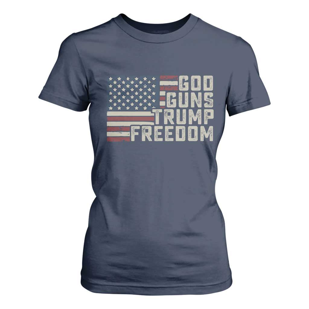 Funny God Guns Trump Freedom T Shirt For Women American Flag Christian Pro Gun TS11 Navy Print Your Wear