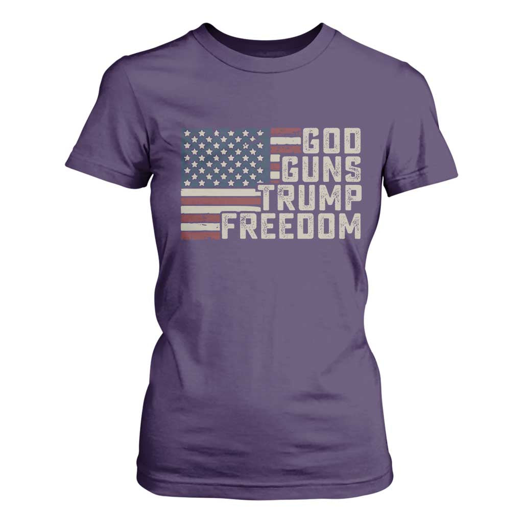 Funny God Guns Trump Freedom T Shirt For Women American Flag Christian Pro Gun TS11 Purple Print Your Wear