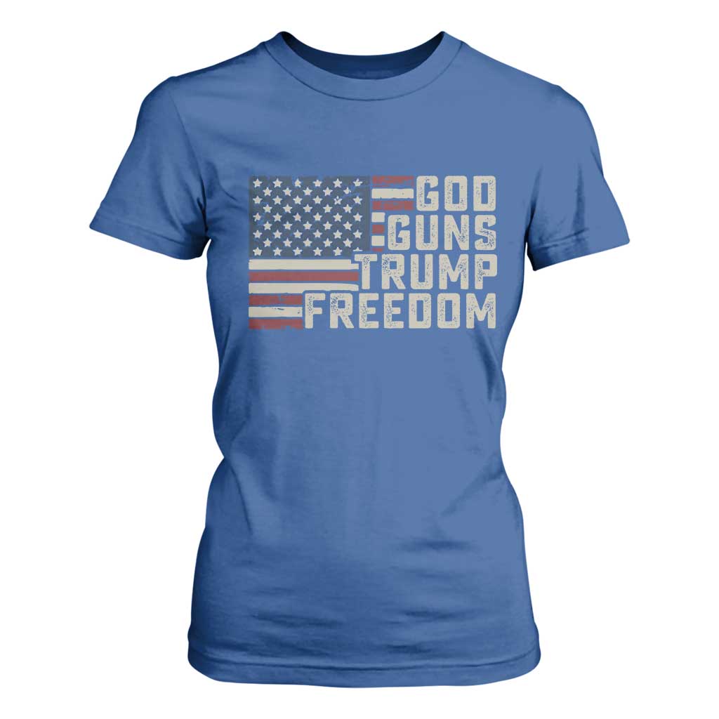 Funny God Guns Trump Freedom T Shirt For Women American Flag Christian Pro Gun TS11 Royal Blue Print Your Wear