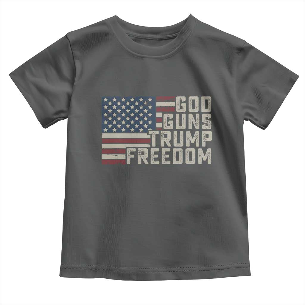 Funny God Guns Trump Freedom Toddler T Shirt American Flag Christian Pro Gun TS11 Dark Heather Print Your Wear