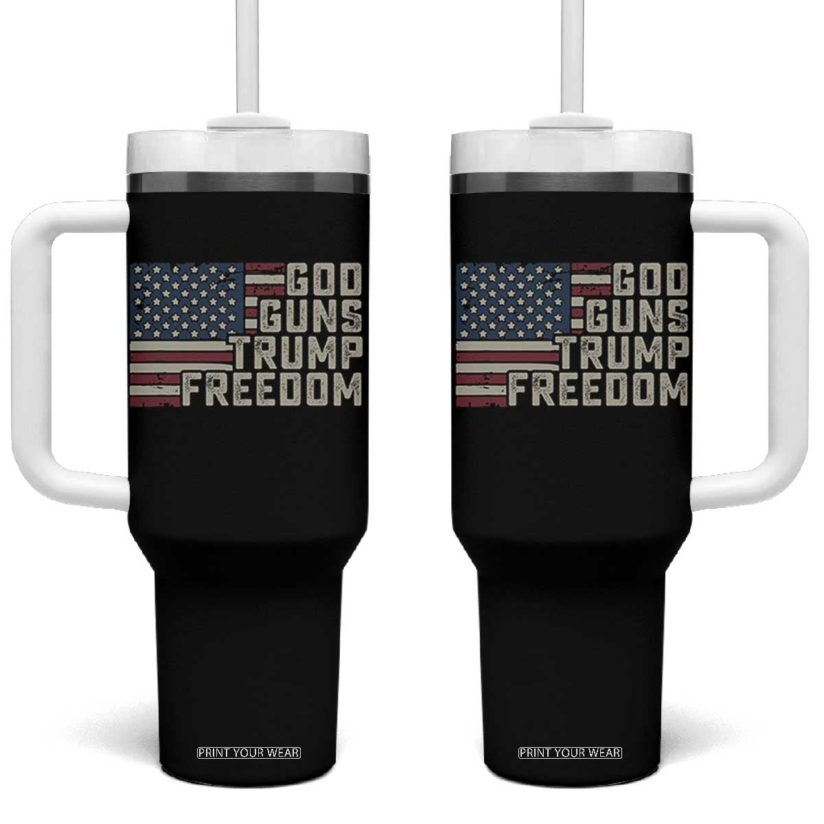 Funny God Guns Trump Freedom Tumbler With Handle American Flag Christian Pro Gun TS11 One Size: 40 oz Black Print Your Wear