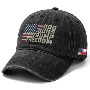 Funny God Guns Trump Freedom Washed Cotton Baseball Cap American Flag Christian Pro Gun TS11 Print Your Wear
