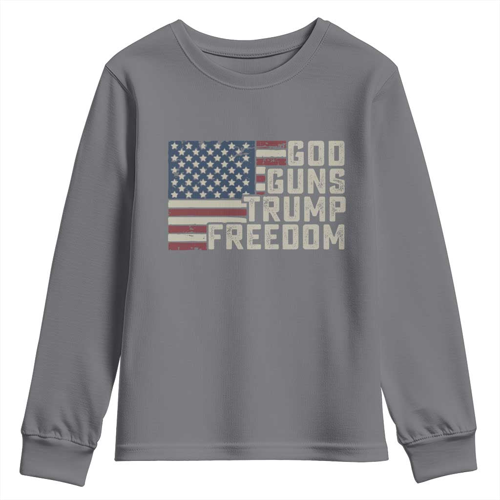 Funny God Guns Trump Freedom Youth Sweatshirt American Flag Christian Pro Gun TS11 Charcoal Print Your Wear
