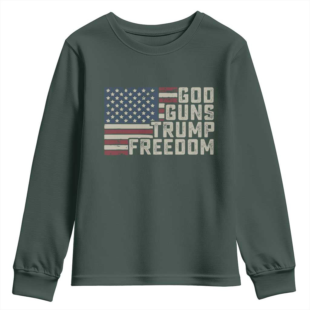 Funny God Guns Trump Freedom Youth Sweatshirt American Flag Christian Pro Gun TS11 Dark Forest Green Print Your Wear