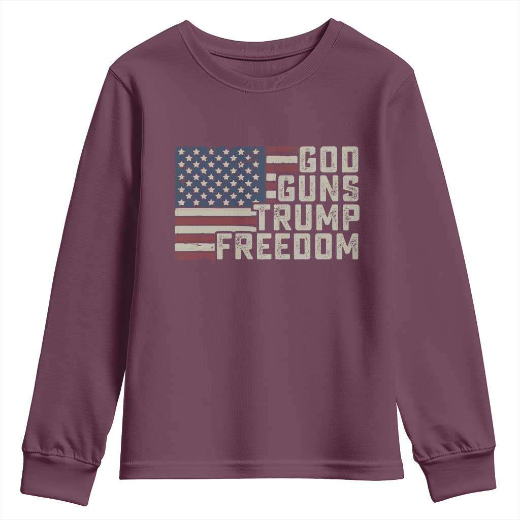 Funny God Guns Trump Freedom Youth Sweatshirt American Flag Christian Pro Gun TS11 Maroon Print Your Wear