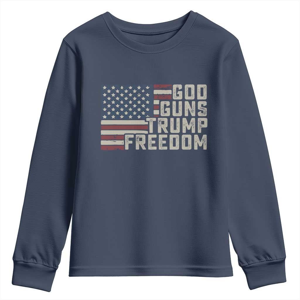 Funny God Guns Trump Freedom Youth Sweatshirt American Flag Christian Pro Gun TS11 Navy Print Your Wear
