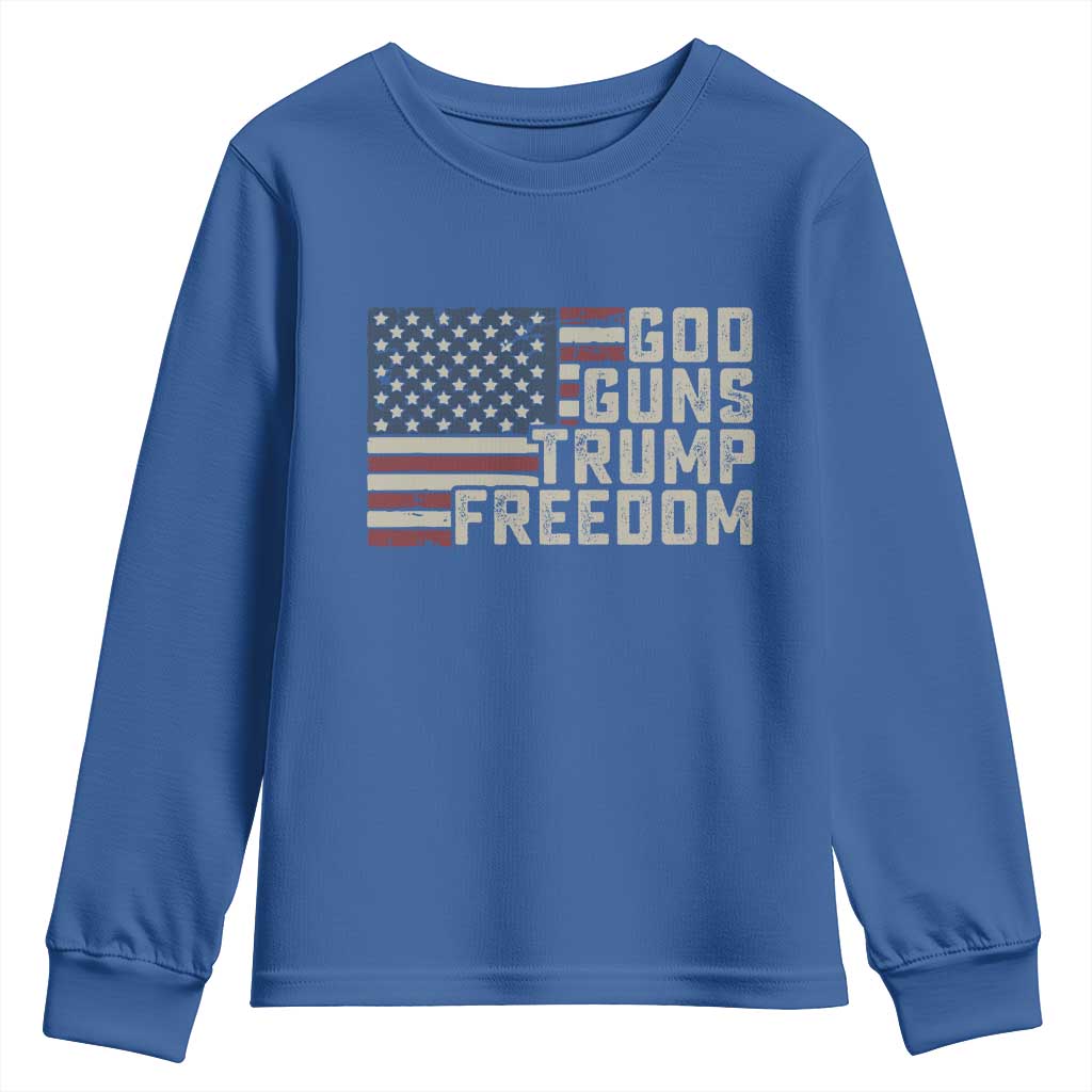 Funny God Guns Trump Freedom Youth Sweatshirt American Flag Christian Pro Gun TS11 Royal Blue Print Your Wear