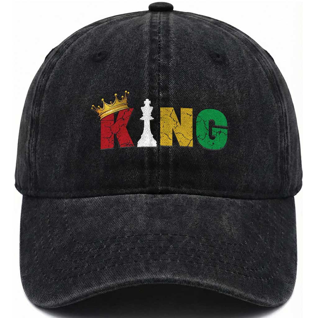 Funny Juneteenth King Washed Cotton Baseball Cap Black Father Chess African American TS11 Print Your Wear
