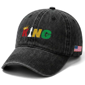 Funny Juneteenth King Washed Cotton Baseball Cap Black Father Chess African American